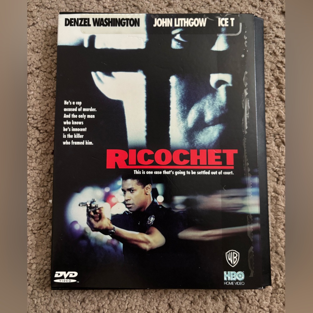 RICOCHET DVD Movie Cover in Black with Red Title‎